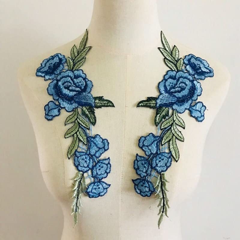 FEEPOP 2pcs/Set Blue Rose Applique Embroidery Flower Patches for Clothing Appliques Flores Sewing Flower Patches - Image 2
